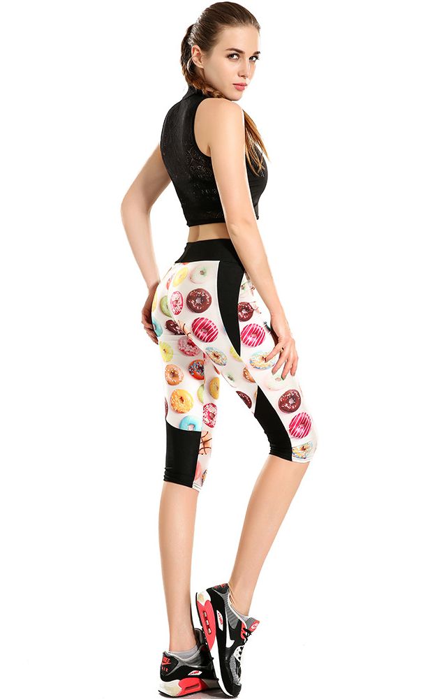 F33097 Printing delicious donuts high waisted seven sports pant wholesale